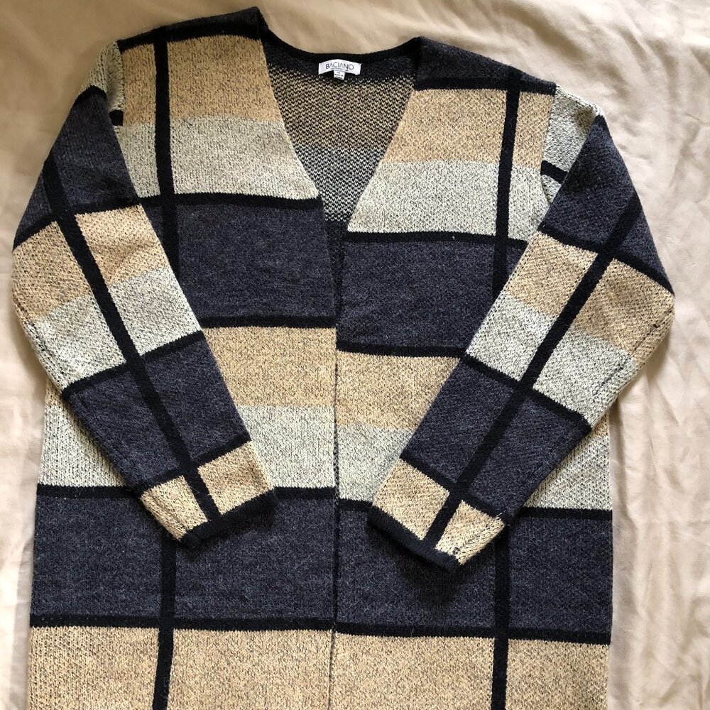 Baciano Plaid Open Front Knit Cardigan | Size XL